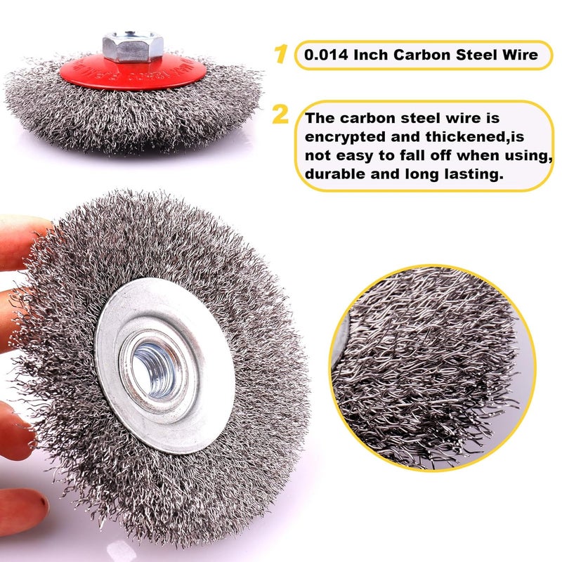 TOPGO 2 Pack 4 Inch Coarse Crimped Wire Wheel for 4 1/2 Angle Grinder, 5/8 Inch-11 Threaded Arbor, 0.014 Inch Carbon Steel Wire Wheel Brush for Rust, Corrosion, Paint Removal - Image 3